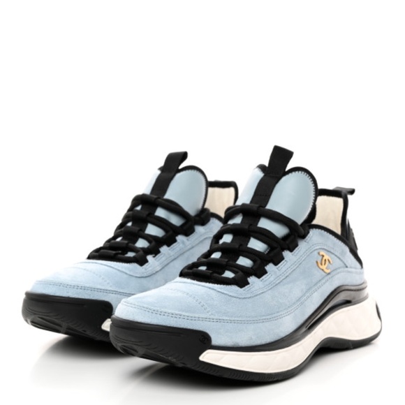 Chanel CC light blue suede trainer sneaker 40 size 10 - Picture 1 of 9